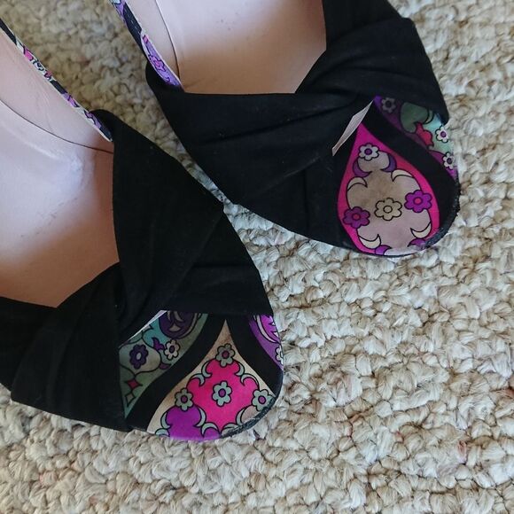Emilio PUCCI purple floral Suede & silk open toe Stiletto Heels size 37.5 - Picture 8 of 14